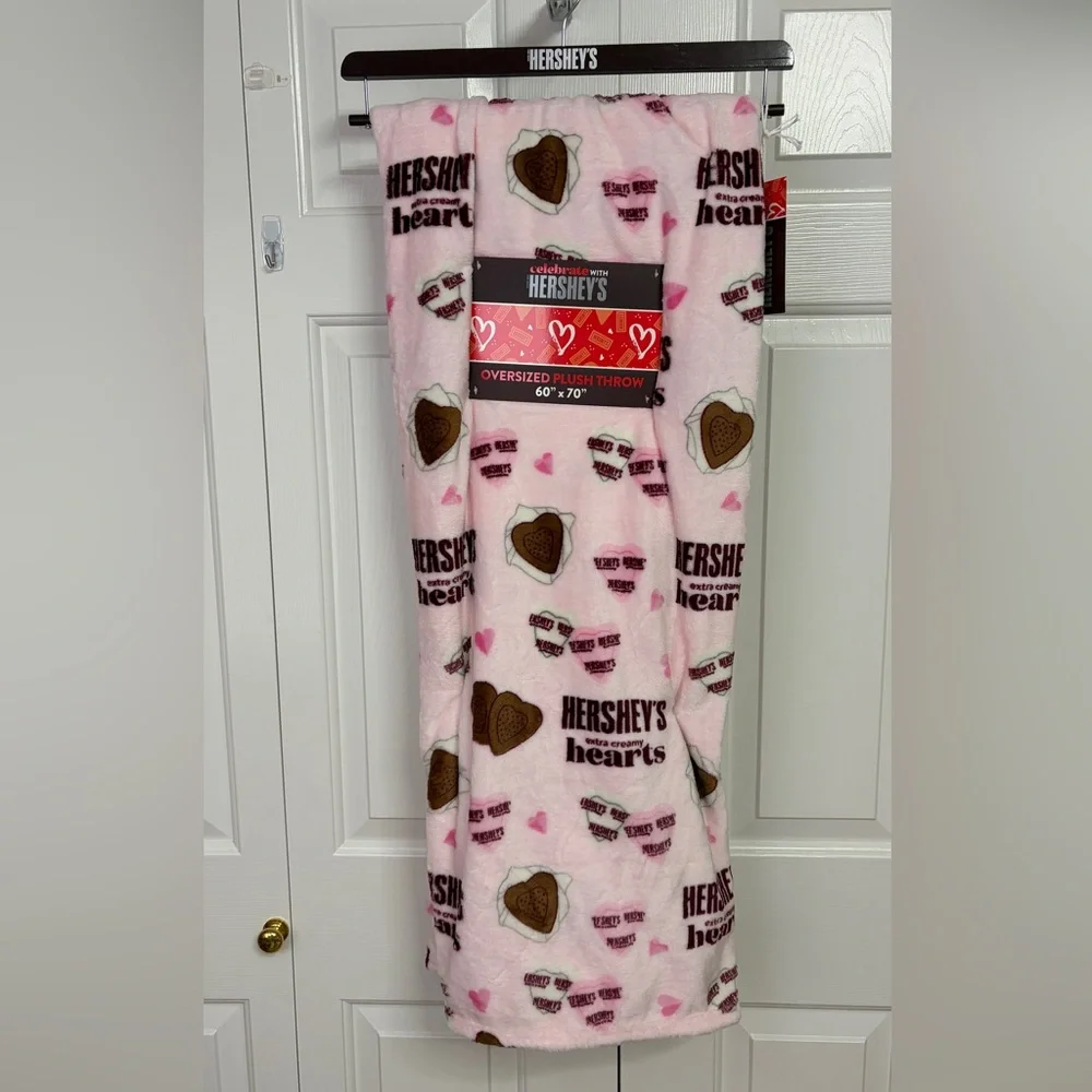 Hershey’s Extra Creamy Hearts Pink Plush Throw Blanket